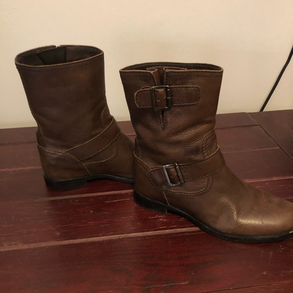 PRADA Women's Brown Leather Motorcycle Boots Ankle 37.5 - Picture 5 of 9